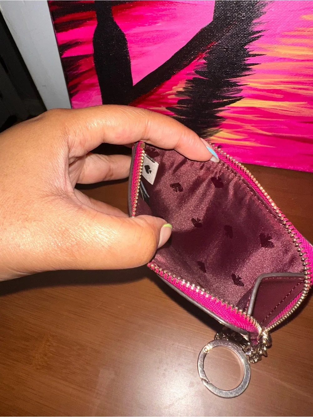 kate spade hot pink zip card case with keyring - Picture 6 of 6
